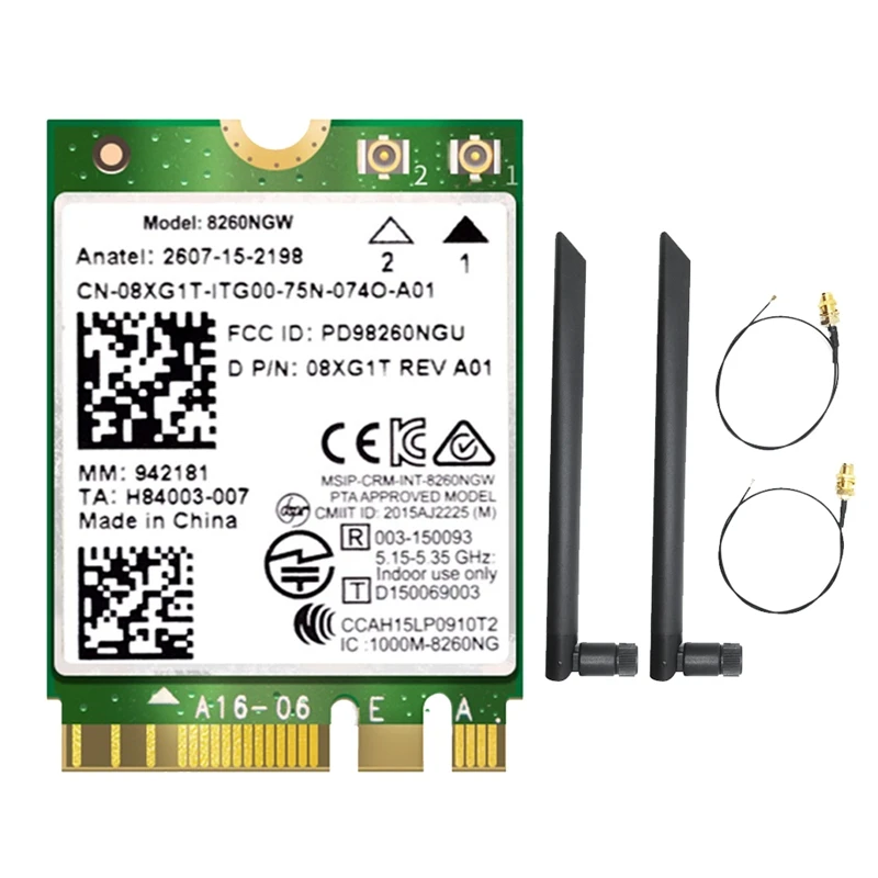 

8260 8260NGW Wifi Card+2X8DB Antenna 2.4G/5Ghz 867M Bluetooth 4.2 NGFF M.2 Wifi Wireless Card Module For AC 8260