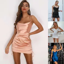 Vestido plisado multicolor de satén con cordón, estilo explosión