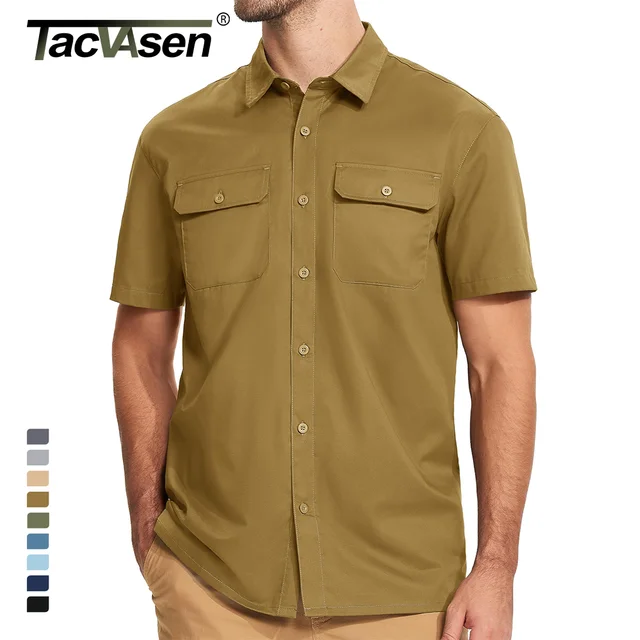TACVASEN Quick Dry Short Sleeve Shirts Mens Casual Button Up Cargo