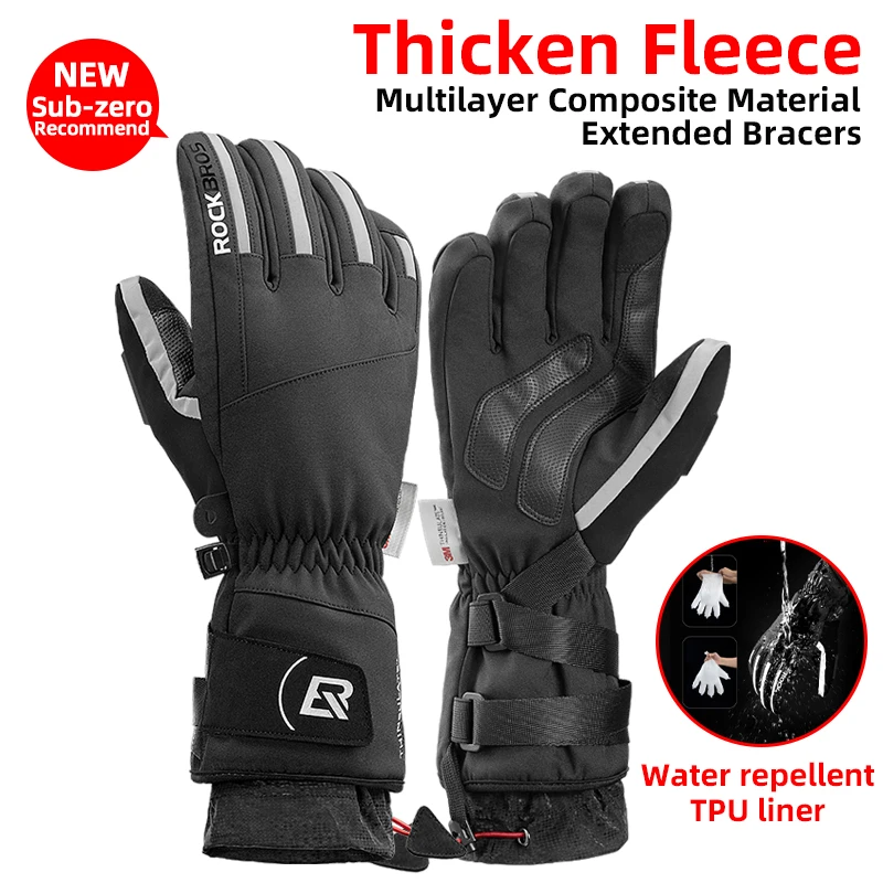 ROCKBROS Winter Gloves Motorcycle Waterproof Thermal Gloves Snowboard Full Finger Anti-Skid Gloves Men Women Snow Cycling Gloves 4