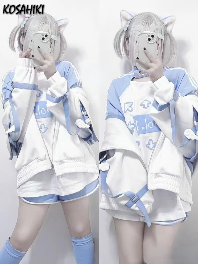 Summer Arm Warmers T-shirt Casual Japanese Cartoon Print Kawaii Tops 2025 Women Y2k Cute Camisetas Sweet Harajuku Tees Camisetas