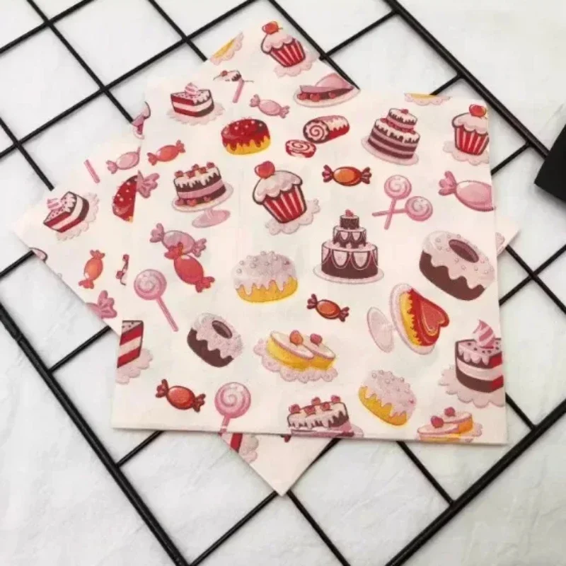 Birthday Cake Colorful Printed Square Paper Napkin Cafe Baking Paper Napkin Party Placemat Decoration 2Ply 33cm 20pcs paper napkins disposable paper placemats