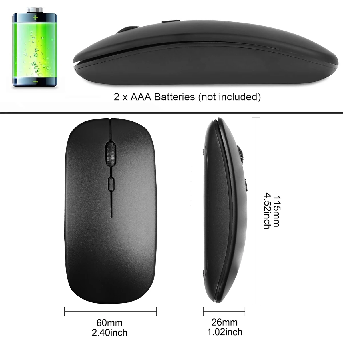 Wireless Mouse 2.4GHz Slim Portable Computer Mice with USB Receiver Gamer 1600DPI for Laptop Desktop PC Computer Accessories