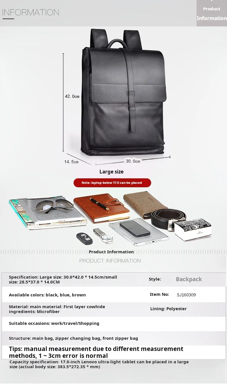 حقيبة ظهر عصرية من جلد البقر الطبيعي متعددة الاستخدامات للرجال، حقيبة أعمال أنيقة بحمالتين للكتف باللون الأسود