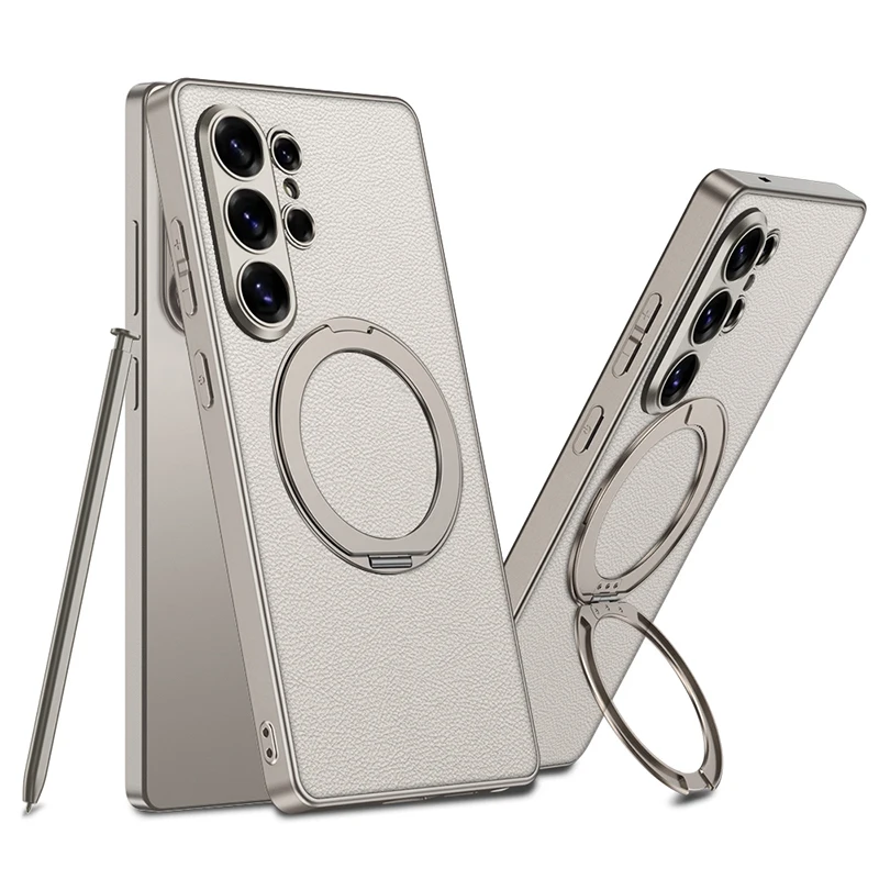 Rotating Magnetic Stand Phone Case with Soft Bumper PU Leather Shockproof Cover