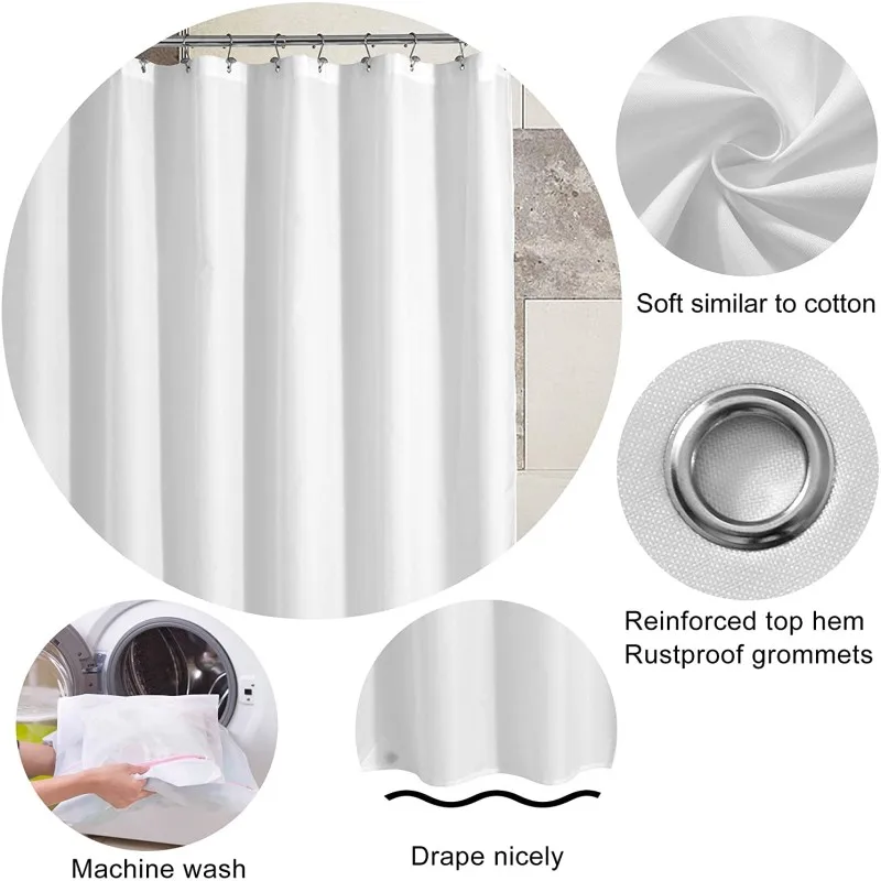 Shower Curtains White Shower Curtains Waterproof Thicken Bath Curtain Solid Color Polyester Fabric Partition Curtain Home Bathroom Accessories