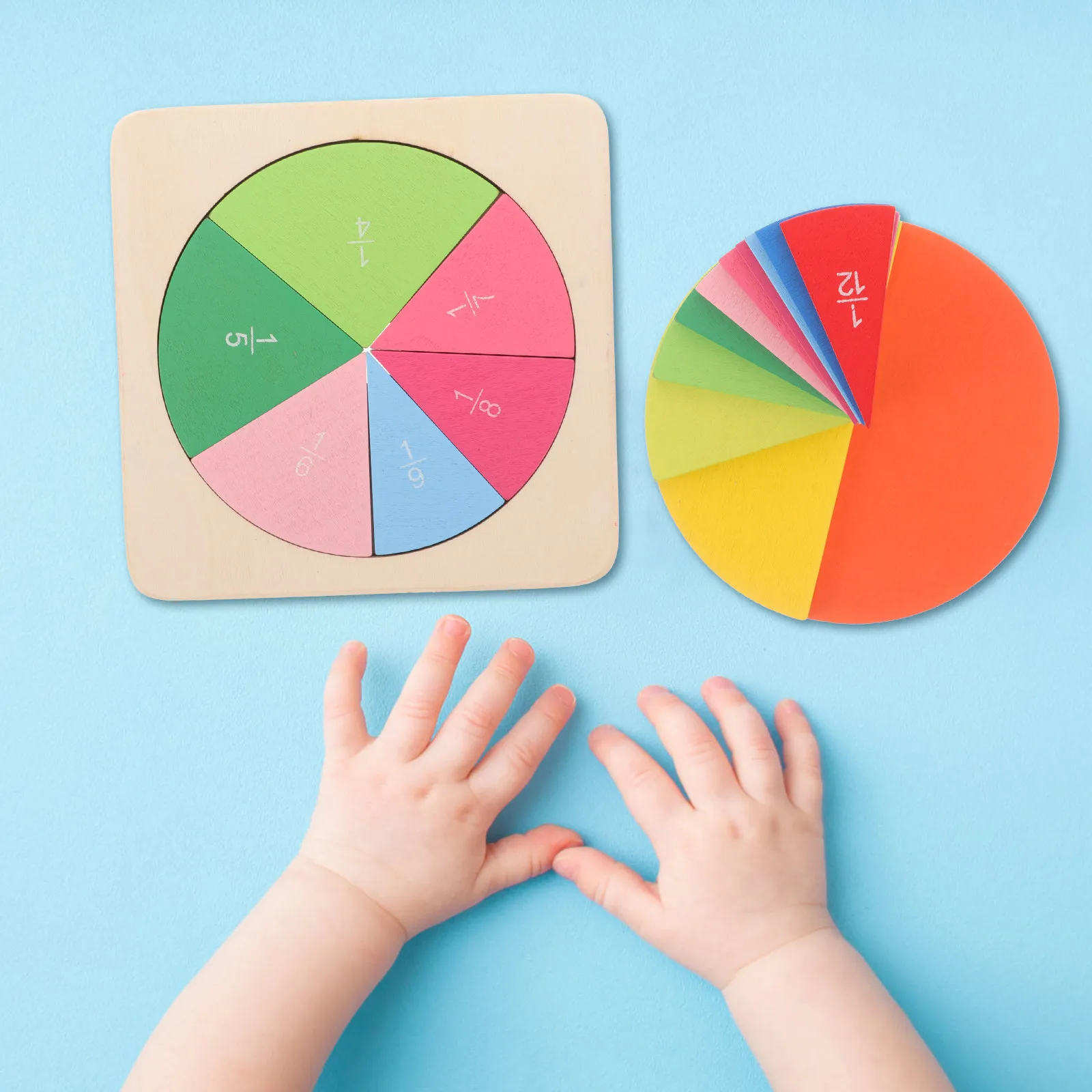 1세트 수학 카운터 프리미엄 나무 분수 트레이 어린이 교육 학습 도구 정렬 가능한 원형 디자인으로 인지 능력 향상