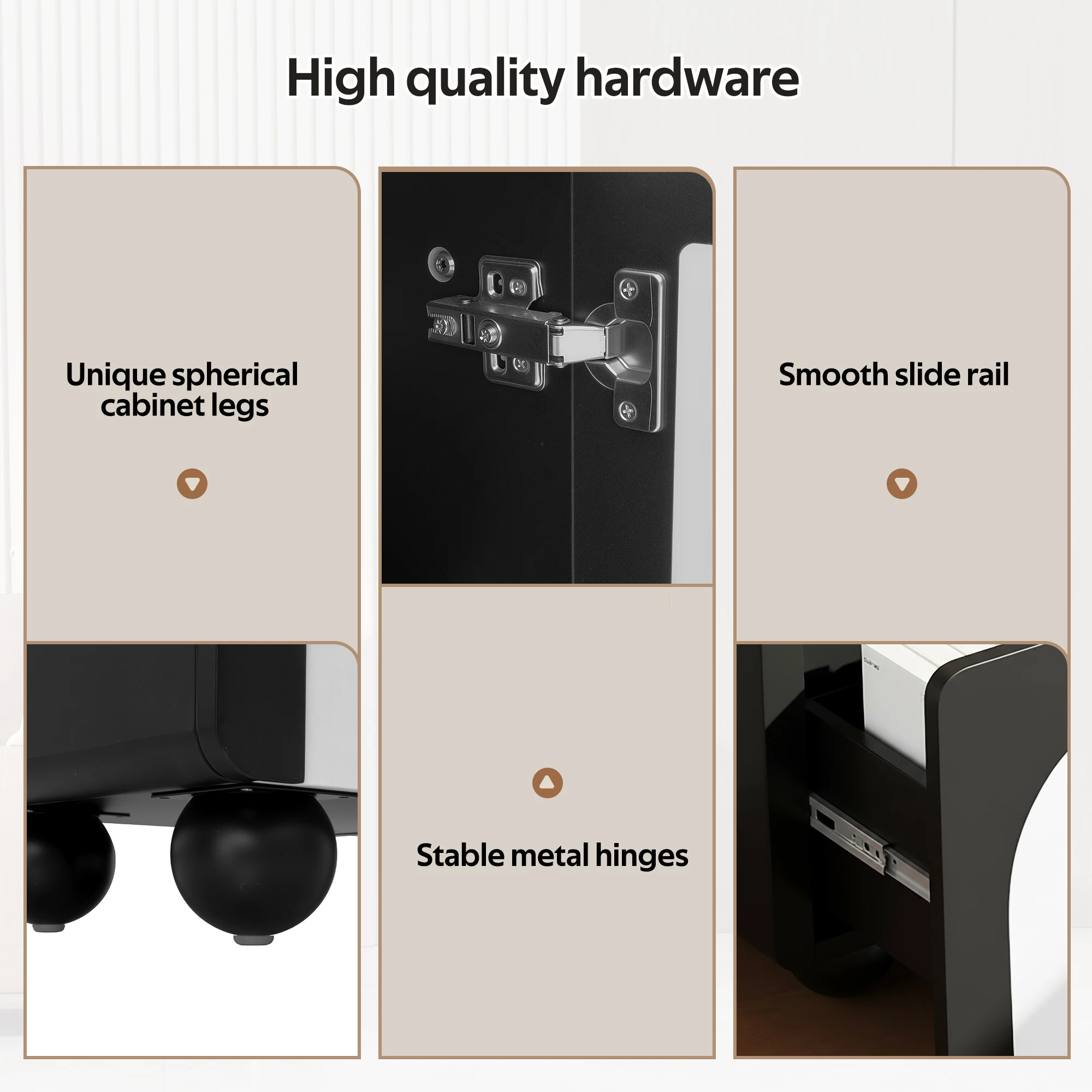 PINGGO TV-Schrank mit zwei Schubladen und zwei Türen, klassisches schwarz-weißes Design, TV-Möbel, niedriges TV-Panel, 180 x 38 x 45 cm – Detail 4