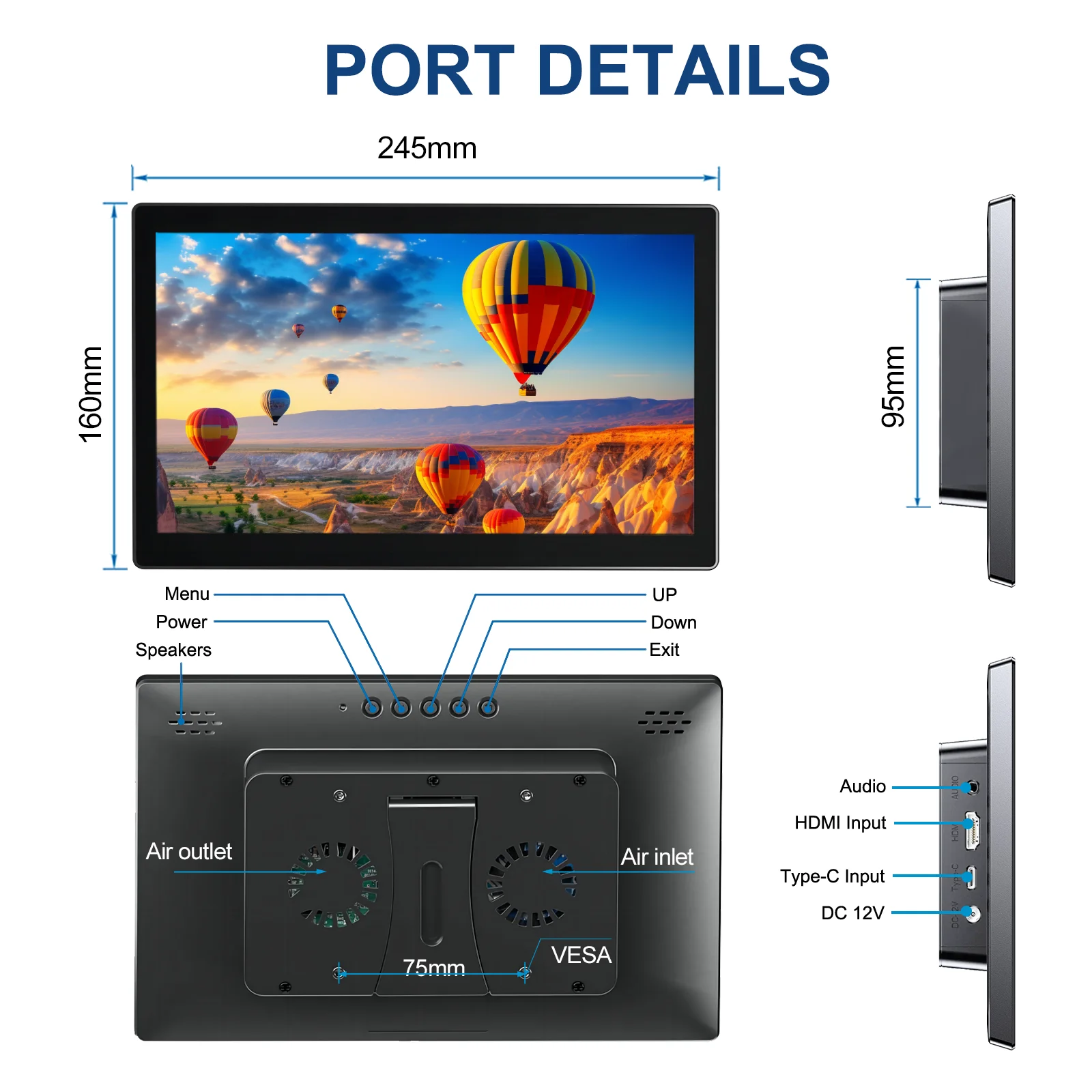 10.1인치 터치스크린 모니터 1280x800 라즈베리 파이 5 4 3 스위치 엑스박스 PS4 노트북 PC TV 멀티 디바이스 확장 디스플레이 호환