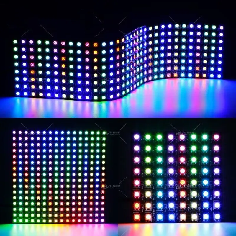 DC12V WS2815 SK6812 P10mm Addressable RGB Flexible Programmable Matrix Pixel Panel 8*8cm/ 16*16cm/ 8*32cm Individually
