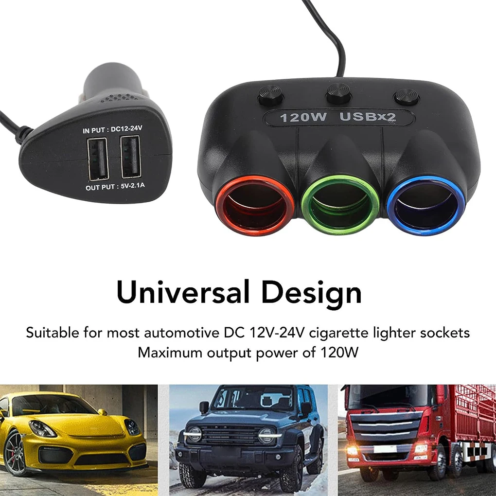 

Black Versatile Car Cigarette Lighter Socket Splitter - Easy-to-install And Convenient Universal