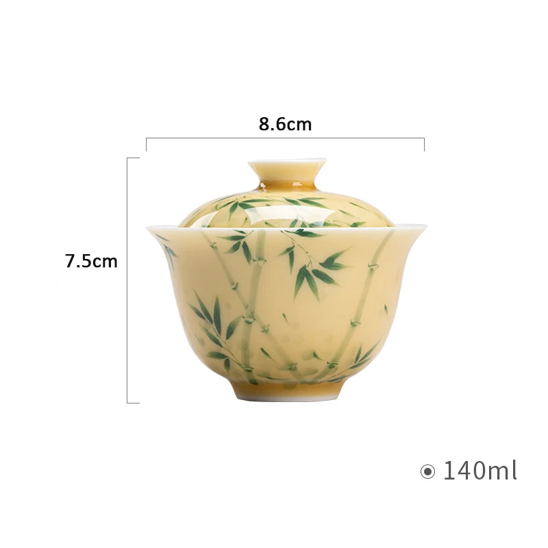 Yellow Hand-painted Xiangfei Bamboo Gaiwan White Porcelain Covered Bowl Chinese Style Tea Set Tea Making Bowl