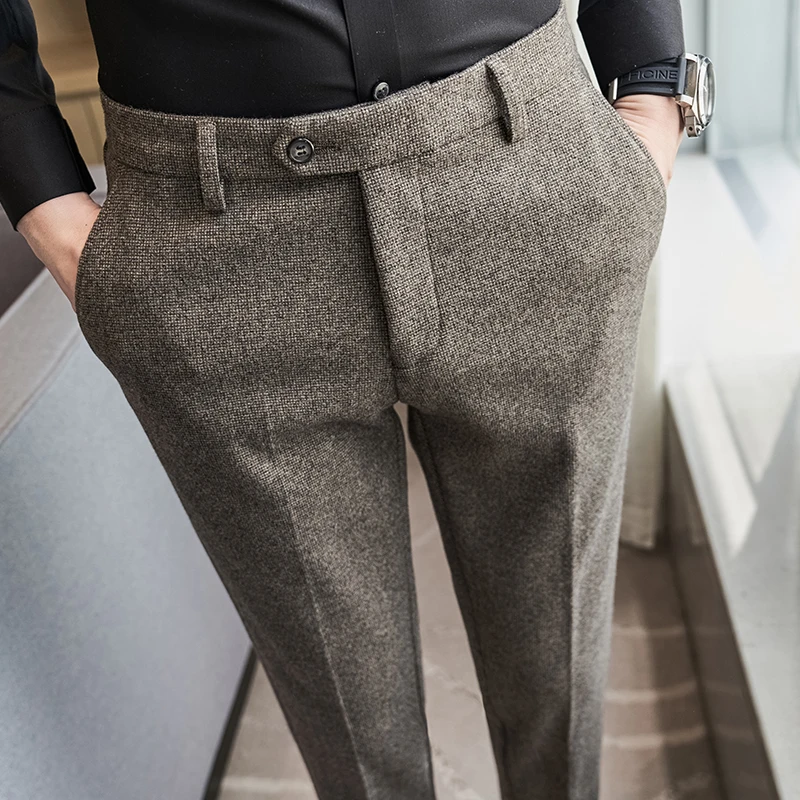 Business Casual Plaid Trousers for Men, Thickened and Warm Wool Material, Slim Fit, Suitable for Autumn and Winter. 28-36 4