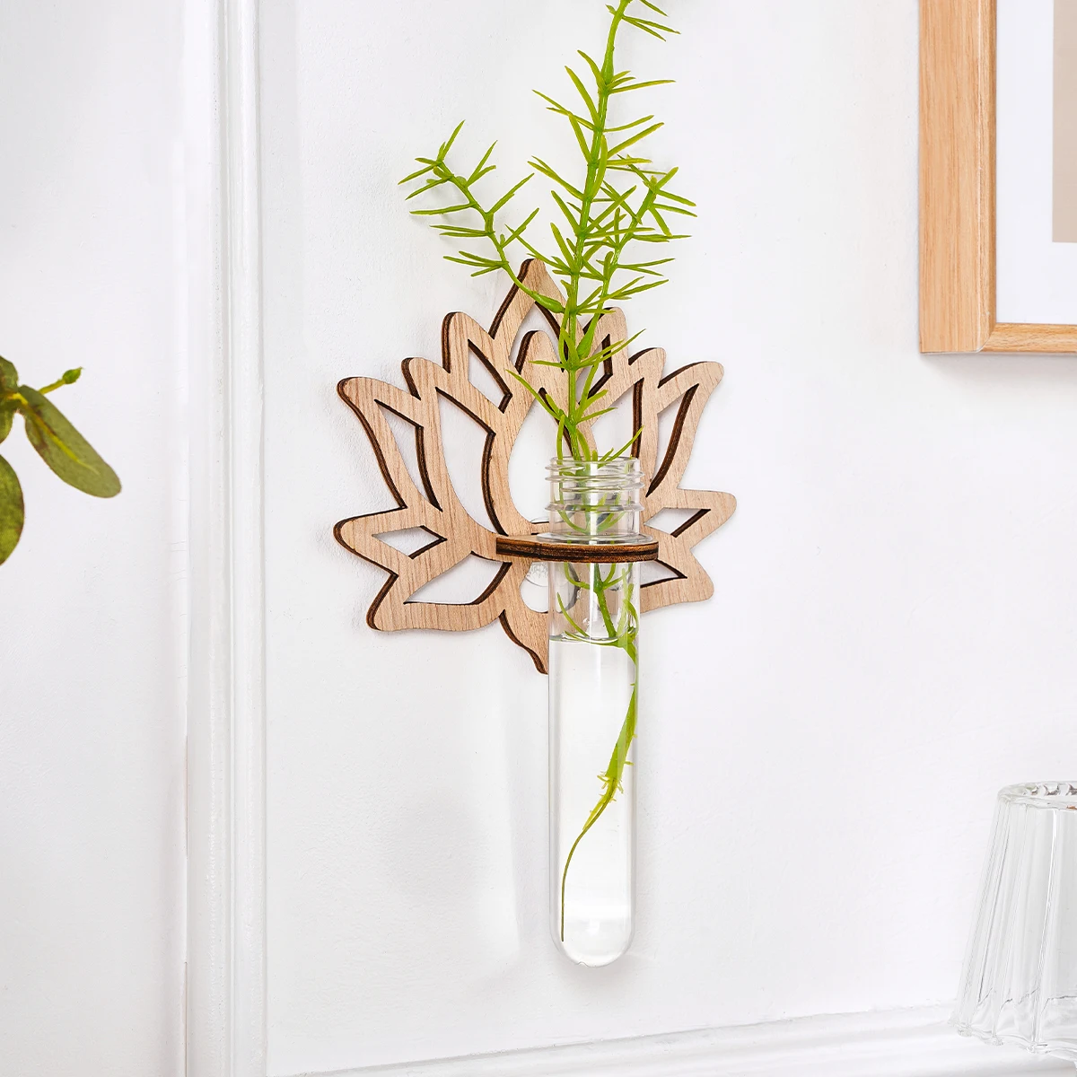 1PC Indoor Plant Wall Mounted, Wall Mounted Plastic Test Tube with Wooden Rack for Unique Gardening Plant Lovers