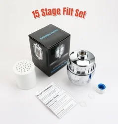 High Output Revitalizing Shower Filter with Replaceable Cartridge - Eliminates Chlorine and Heavy Metals, Softens Hard Water (15 Stages Filt)