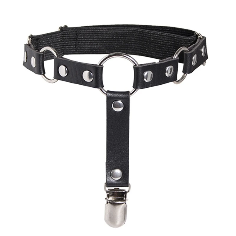 Adjustable Leg Garter with Clips Harajuku Punk Elastic Studded Thigh Belt Garter for Halloween Parties Cosplay