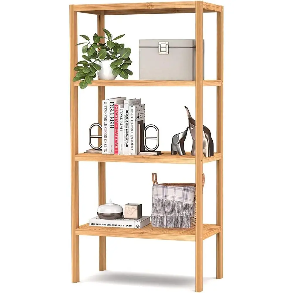4 Tier Bamboo Storage Shelf Freestanding Bookcase Bathroom Kitchen Organizer Sturdy Moisture Resistant Space Saving Rack 2
