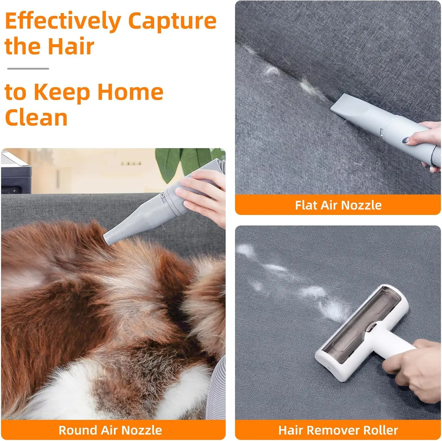 NPET Dog Grooming Kit 6 Grooming Tools Pet Hair Vacuum Suction & Dryer 2 in 1 For Shedding Dogs Cats