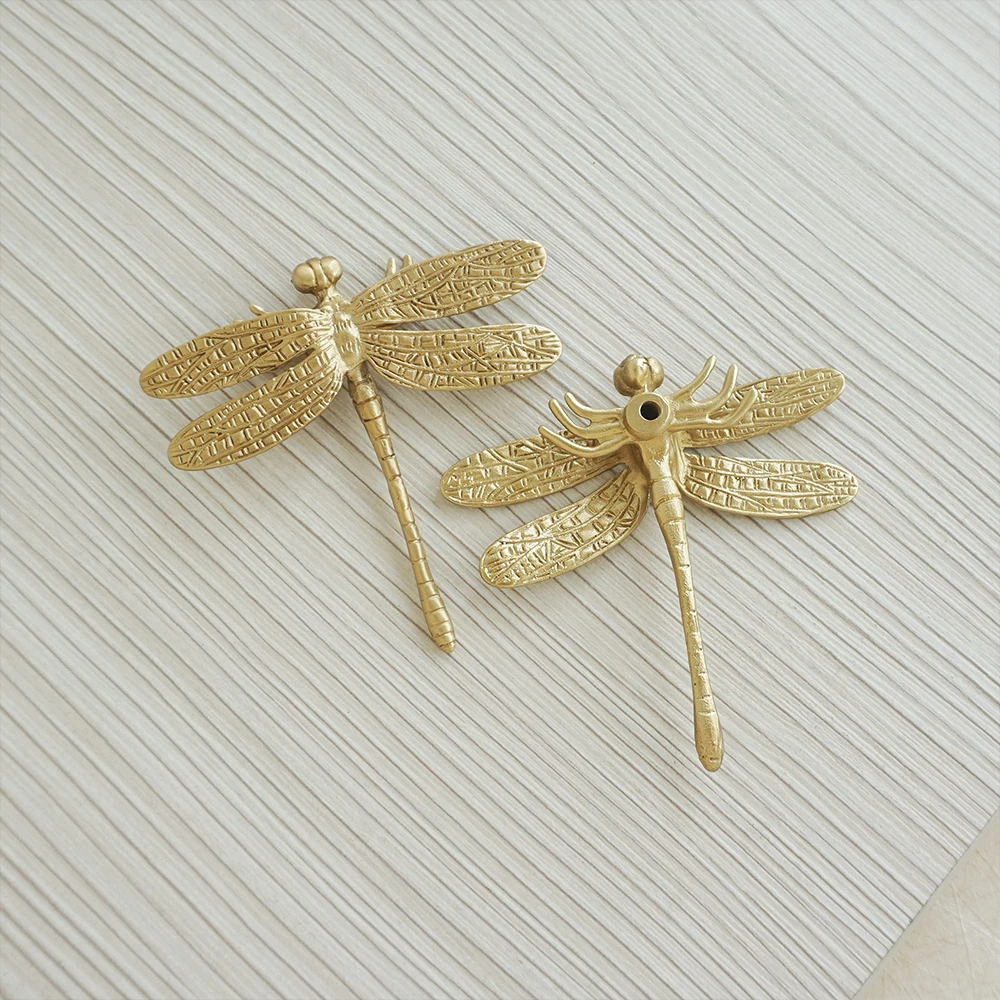 Latão Libélula Cabinet Porta Maçanetas, Ouro Animal