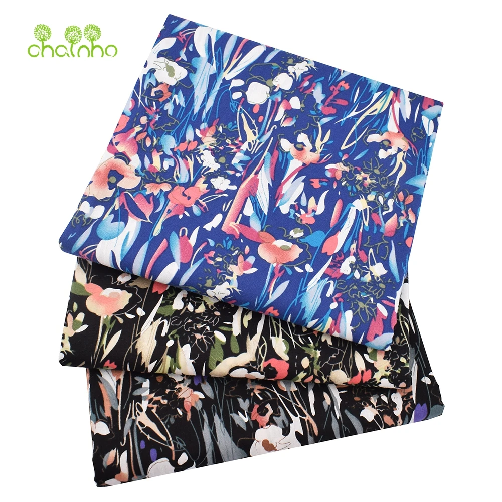 Chainho,Printed Plain Weave Poplin Cotton Fabric,DIY Quilting Sewing Material,Patchwork Cloth,Floral Series,3 Sizes,15PC37