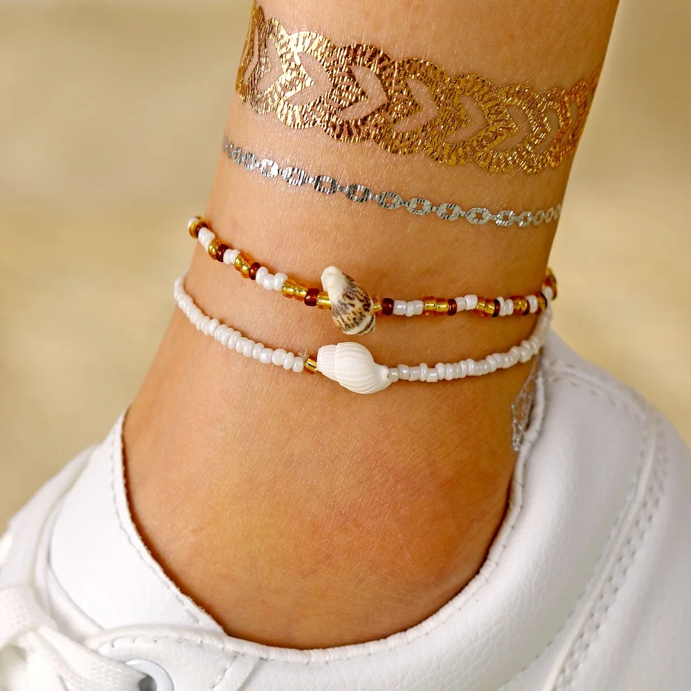 Silver Anklet Bracelet Ankle Chains Beads Anklet Fashion Accessories Shell For Women