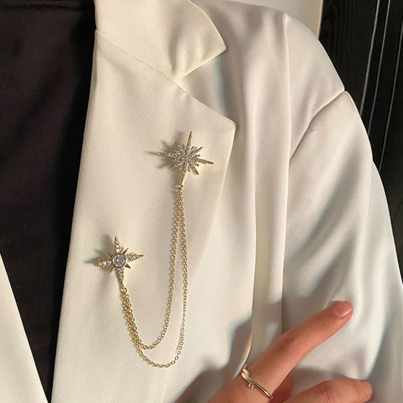 

New Six Pointed Star Chain Brooch For Women Men Retro High End Brooch Clothing Accessories Wedding Party Accessories