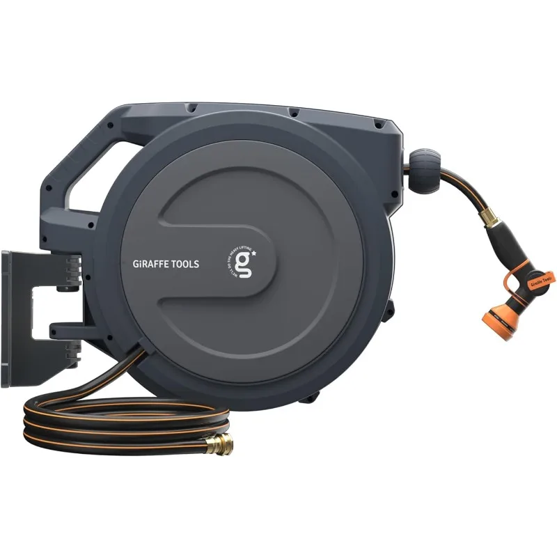 

Retractable Garden Hose Reel 1/2" x 100 ft PRO Metal Bracket, Heavy Duty, Any Length Lock Hose Reel, 100ft, Dark Grey