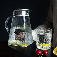 Japanese Style Hammer Glass Water Jug Pitcher with Filter and Cap Teapot Kettle Coffee Cups Set for Gongfu Tea Heated 1500ml 5