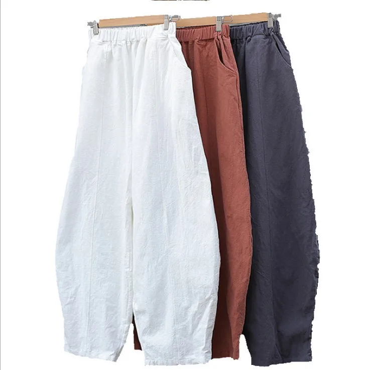 Women Loose Spring Spring Solid Color Linen Pants Female Vintage Elastic Waist Pants Ladies 2022 Fall Flax Trousers FT230 pants Pants & Capris