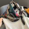 New 100% Nature Silk Square Scarf for Women Retro Floral Print Neckerchief Hairband Foulard Lady Kerchief Bag Ribbons Headband 2
