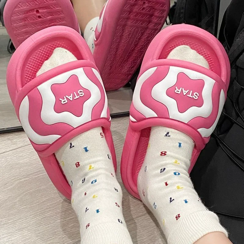 

Сланцы женские на платформе, милые шлепанцы с открытым носком, для ванной комнаты, уличные домашние сандалии, для дома и улицы, 39 Vip