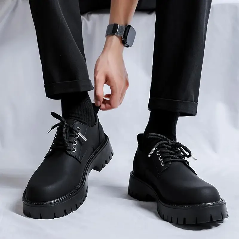 

New Luxury Men's Shoes High Quality Platform Lace-up Leather Casual Loafers British Formal Wear Style Autumn