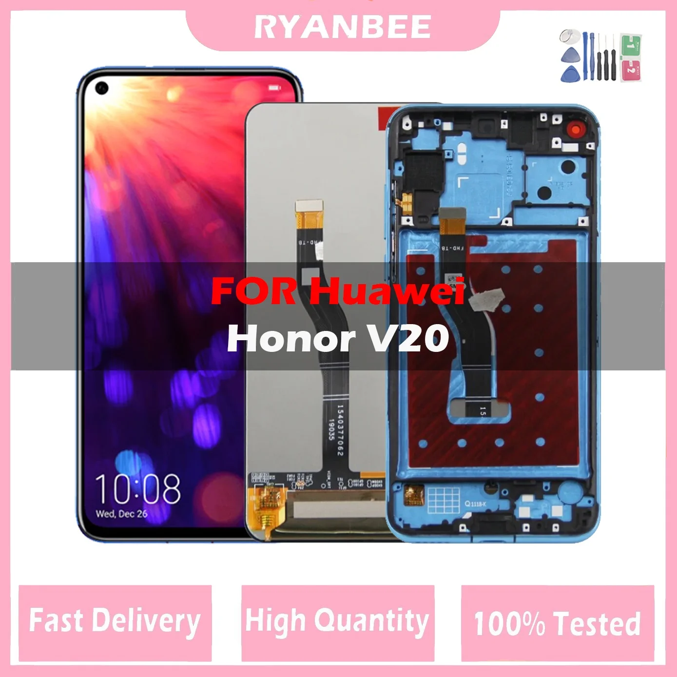 

6.4'' Original LCD For Honor V20 View 20 LCD Display Touch Screen Digitizer PCT-L29 For Honor View 20 LCD Replacement With Frame