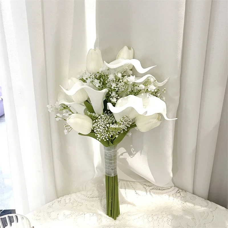 Whitney WB1673 White Calla Lilies with Tulip Bridesmaid Bouquet Flowers Bouquet De Mariage Ramos de Novia