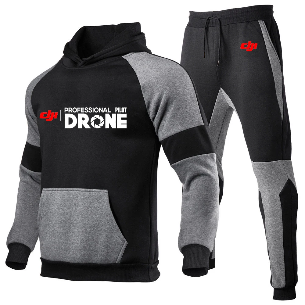 2024 New Men Dji Professional Pilot Drone Printing High-Quality Suits Solid Color Multiple Same Style Sweater + Sweatpants Sets 6
