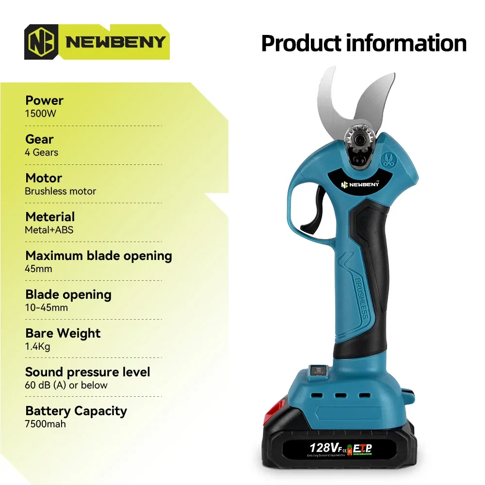NEWBENY 30mm Brushless Electric Pruning Shears 4 Gear Electric Scissors Orchard Shrub Branch Pruning Tool For Makita 18V Battery 2