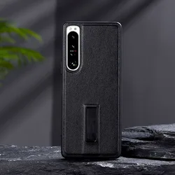 Premium PU Leather Shockproof Bracket Case for Xperia 10 V (Black)