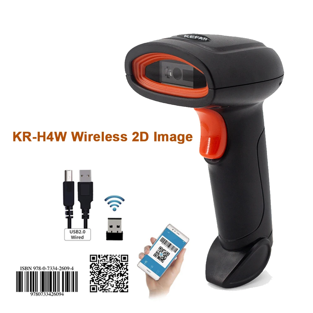 KEFAR Automatic 2D Wireless QR Barcode Scanner PDF417 2.4G USB bar code reader Support Supermarket POS Terminal Retail shop