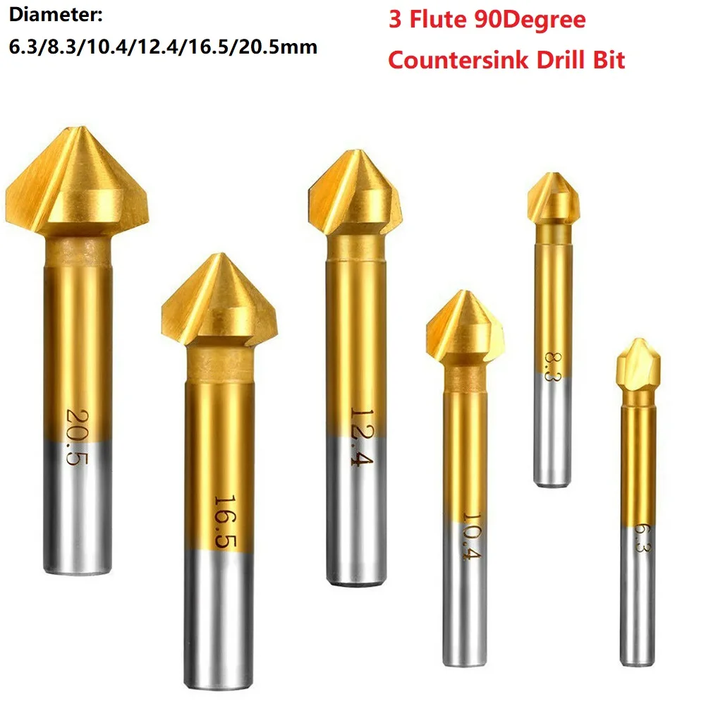 

3 Flute Counter Sink Drill Bit 90 Degree Chamfering Cutters 6.3-20.5mm For Wood Metal Quick Change Drill Bit Tools