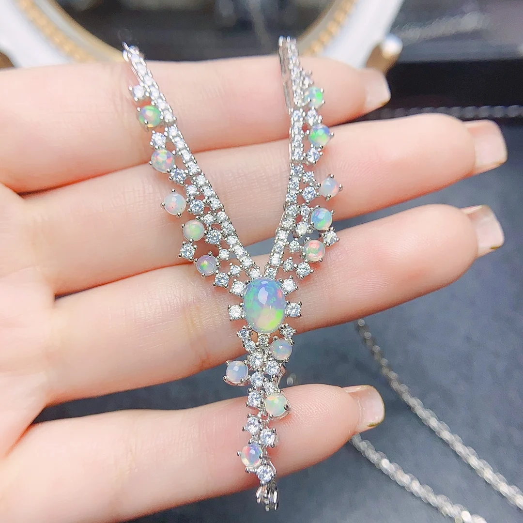 FS Natural Opal Luxury Necklace S925 Pure Silver With Certificate Fine