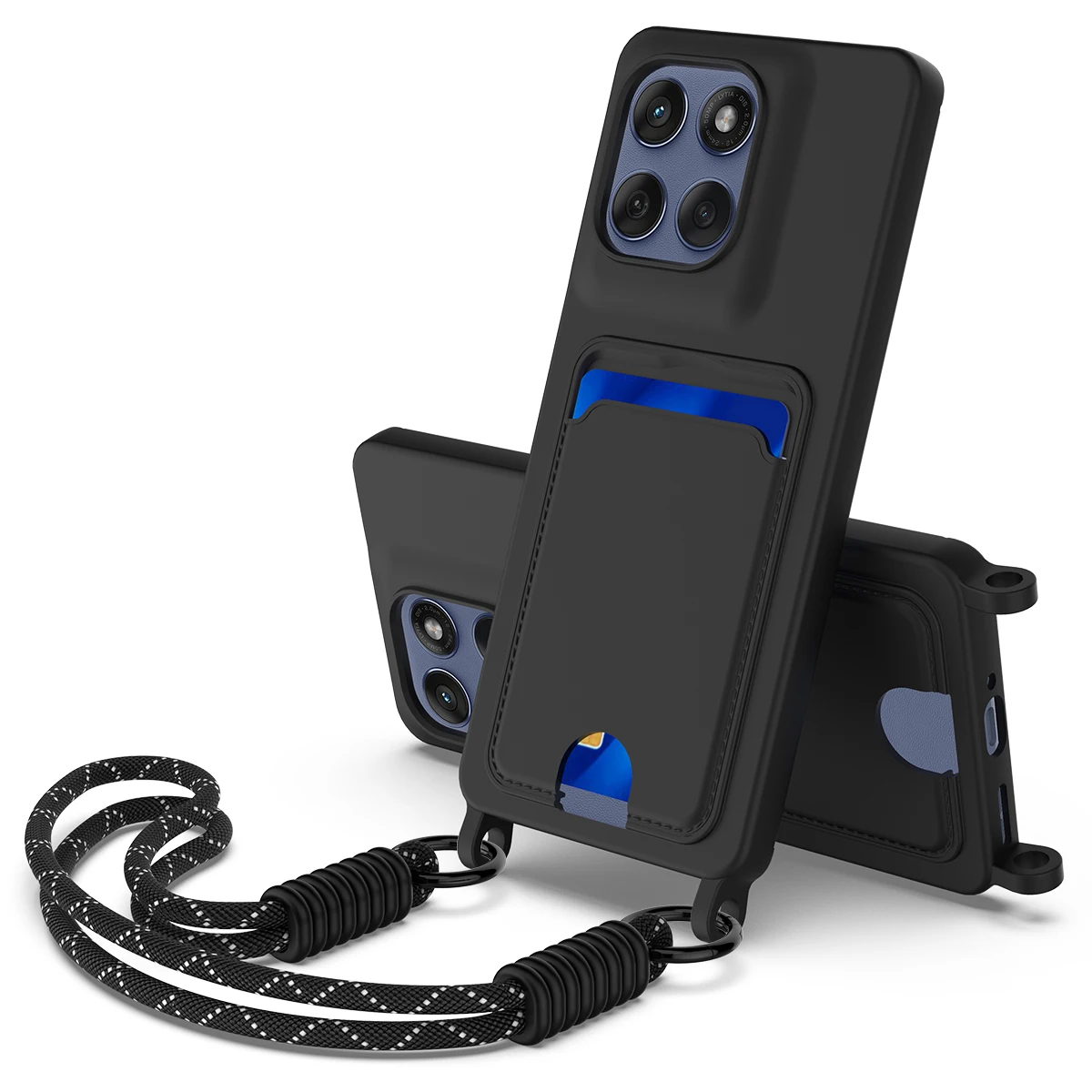 Lanyard Rope Phone Case with Silicone Card Holder and Fall Prevention Cover