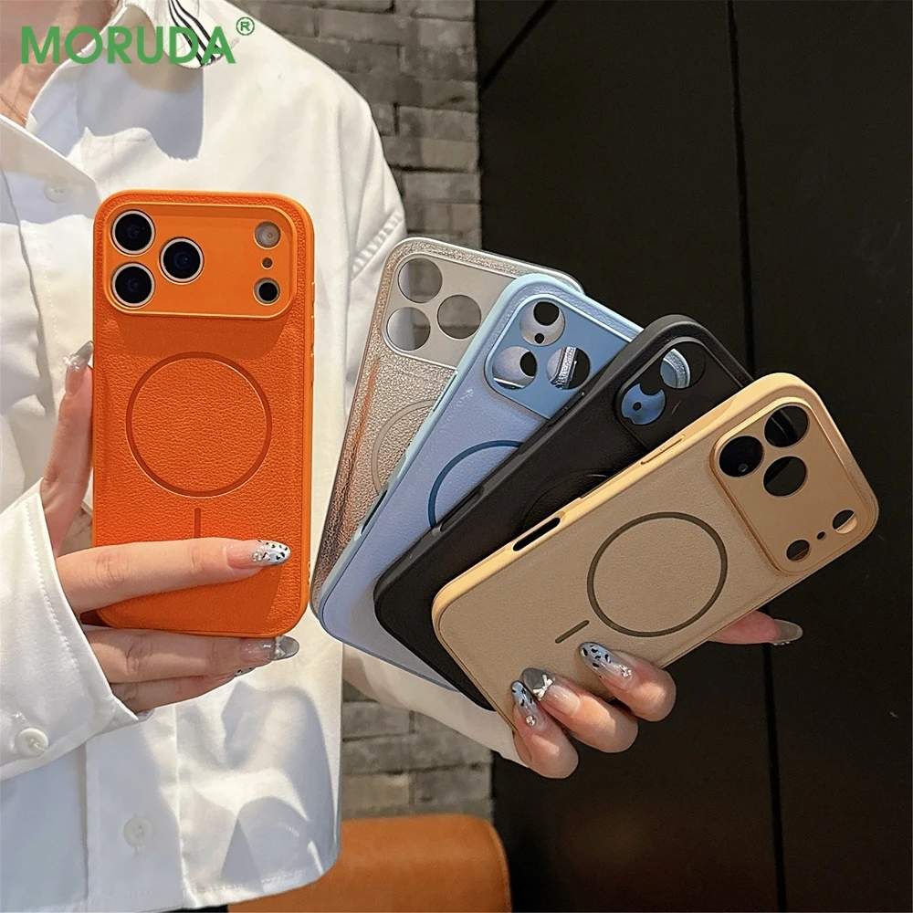 Elegant Leather Magnetic Case with All-Inclusive Lens Cover - Matte Solid Color Finish