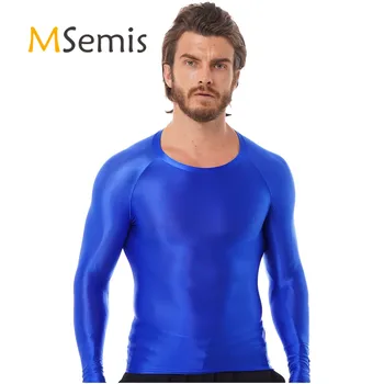 T-shirt sportive da uomo Top T-shirt traspiranti slim fit Top T-shirt trasparente a maniche lunghe con scollo a O lucido Canottiere da corsa