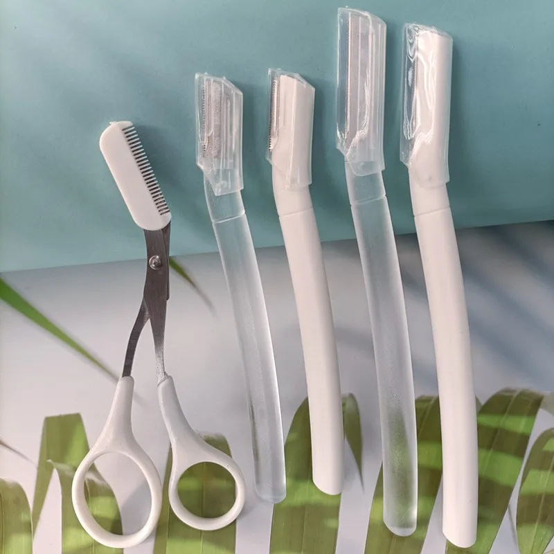 Eyebrow Trimmer Scissors Comb Stainless Steel Brow Hair Scissors Clips Shaping Razor Grooming Trimmer 1Pcs Makeup Accessories