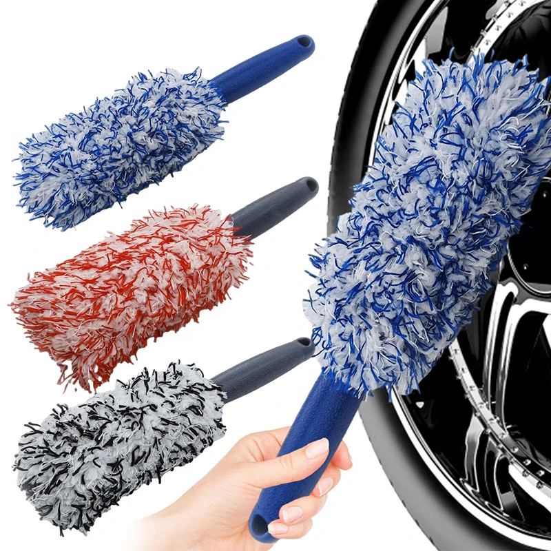 

Car Wash Brush Plush Premium Wheels Brush Non-Slip Handle Easy To Cleaning Rims Spokes Wheel Barrel Car Accessories Universal