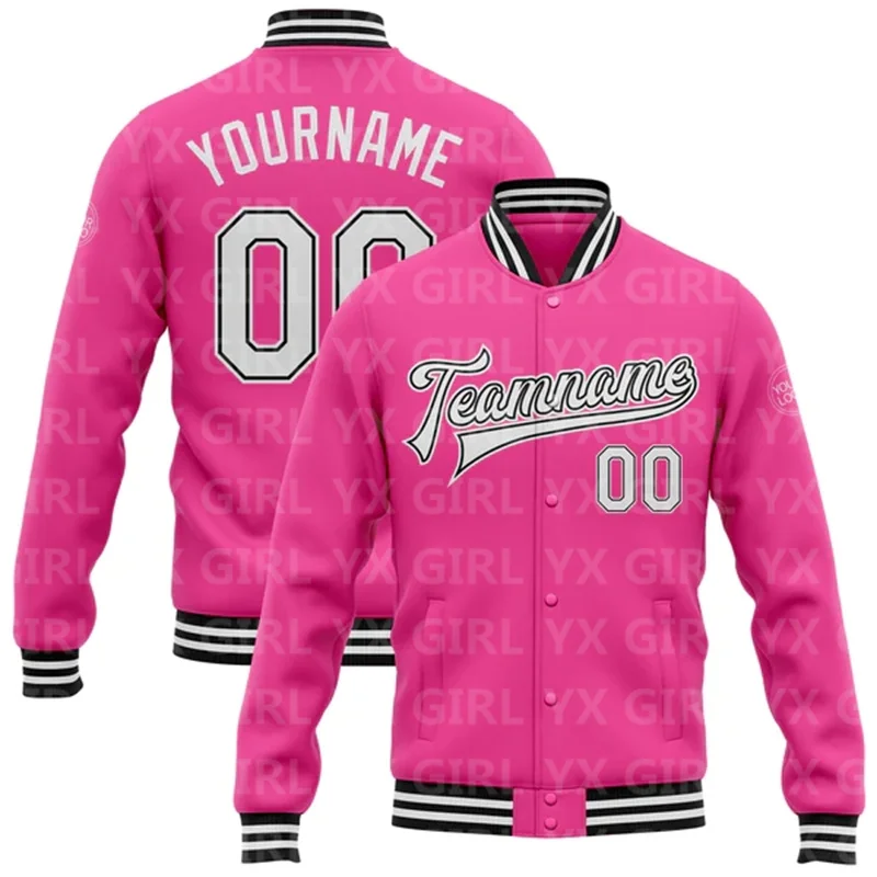 Custom Pink Gold-Green Bomber Full-Snap Varsity Letterman Jacket 3D Printed Baseball Button Jacket