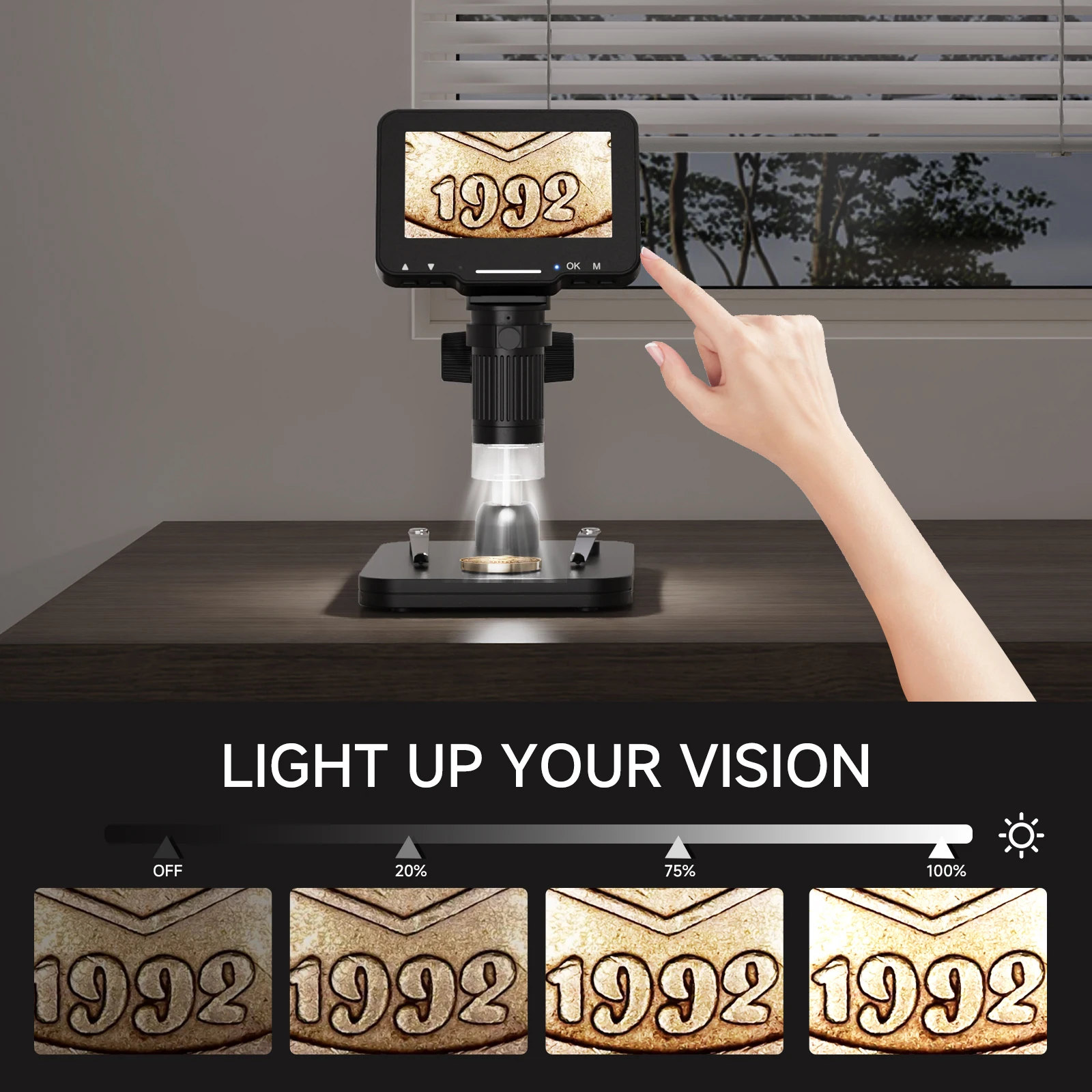 4.3" Coin Microscope 1000X LCD Digital Microscope for Coins Collectors 1080P Coi