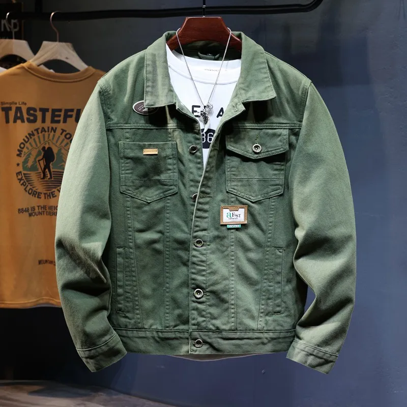 High-End Patterned Denim Jacket Men's 2024 New Korean Style Fashionable Spring Versatile Loose Cargo Washed Men's Wear Top