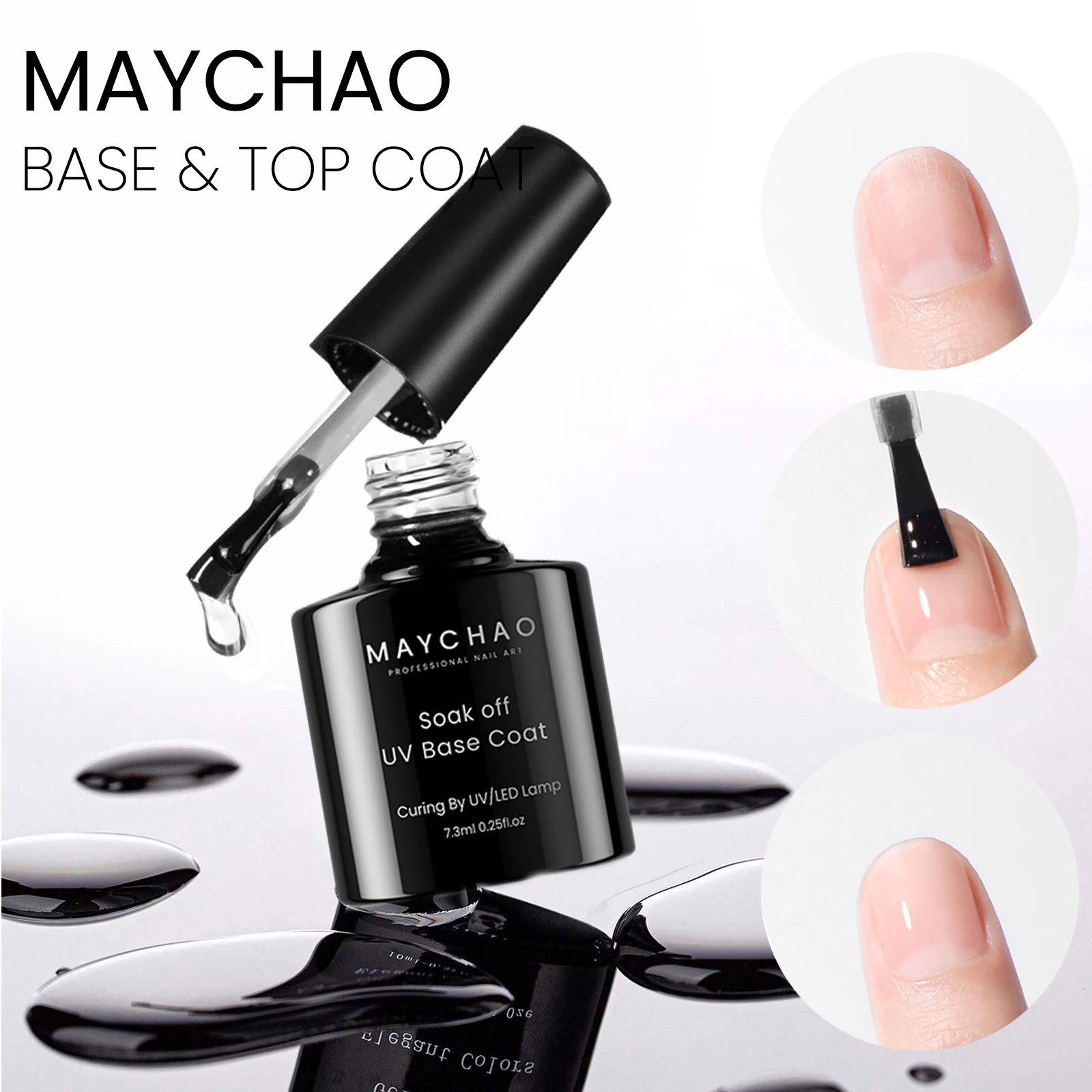 

MAYCHAO 7.3ml Base Gel Top Coat UV Gel Nail Polish Nail Art Manicure Soak Off UV LED Gel Hybrid Varnish Long Lasting Nail Gel