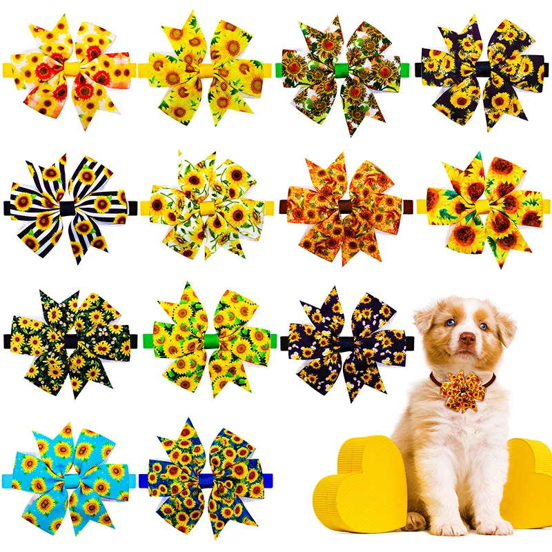 

2022 NEW 60/120 PCS Pet Sunflower Puppy Dog Cat Bow Ties Adjustable Dog Bowties Bowknot Cat Collar Pet Grooming Accessories